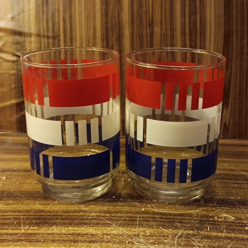 Vintage Libbey patriotic red white blue barware party cookout glass Ware